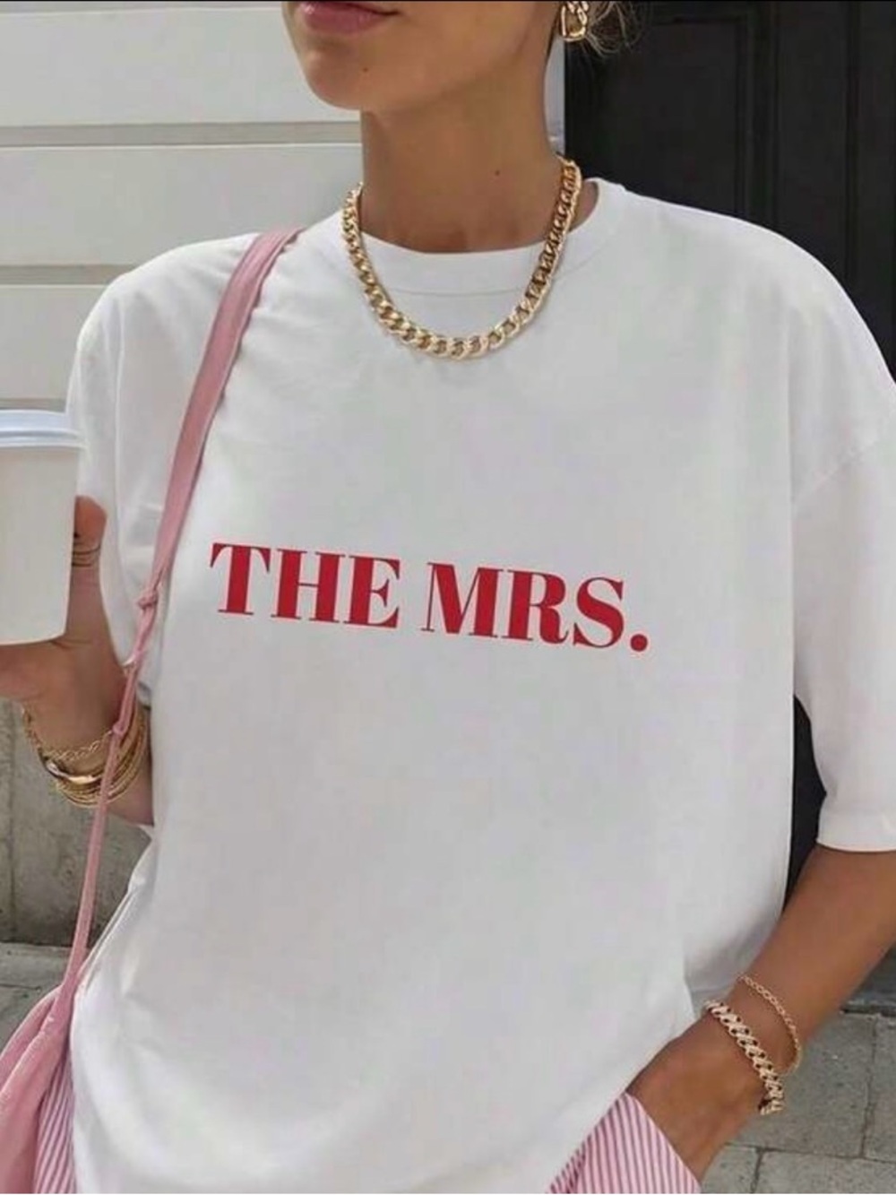 The Mrs. Graphic Tee - White with Red Print